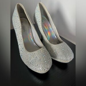 Silver Slipper Silver Rhinestone Sparkly Glitter Heels Pump Heels Heel S…